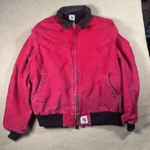 VTG 90s‎ Carhartt Canvas Santa Fe Jacket Mens XL Cherry Red Made USA 26x26
